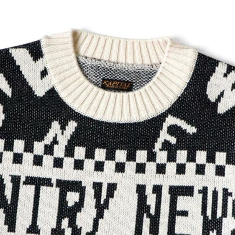 Kapital Kapital 8G Knit Newspaper Pattern Crew Sweater Kountry News Size US L / EU 52-54 / 3 - 4 Thumbnail