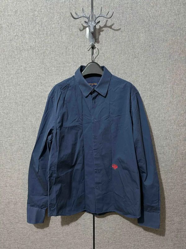 Louis Vuitton Louis Vuitton Blue Cotton Embroidered Logo Shirt 0089 Size US M / EU 48-50 / 2 - 1 Thumbnail