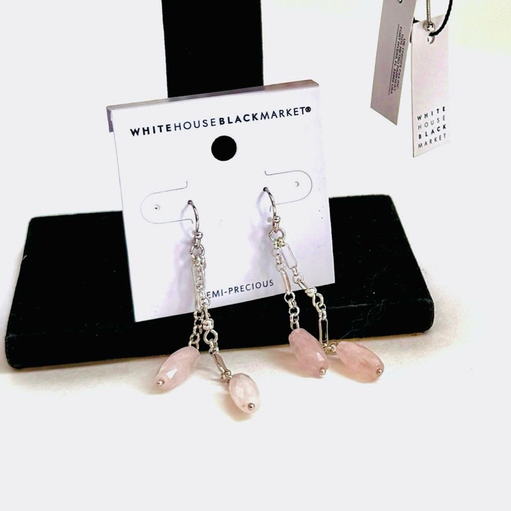 White House Black Market WHBM Silver Rose Quartz & Crystal Dangle Earrings NWT Size ONE SIZE - 2 Thumbnail