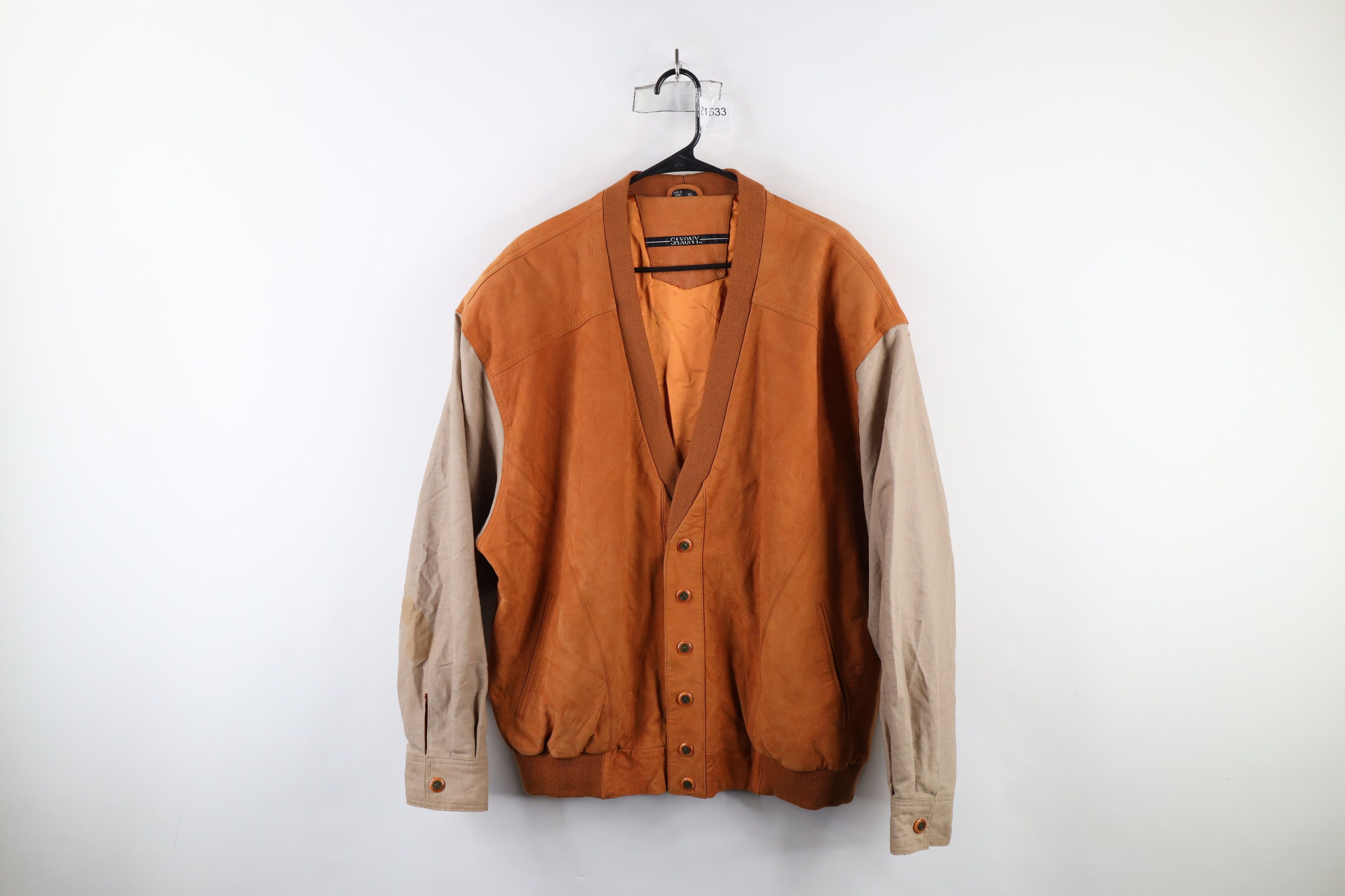 Vintage Vintage 90s Streetwear Leather Button Varsity Jacket Orange Size US XL / EU 56 / 4 - 1 Thumbnail