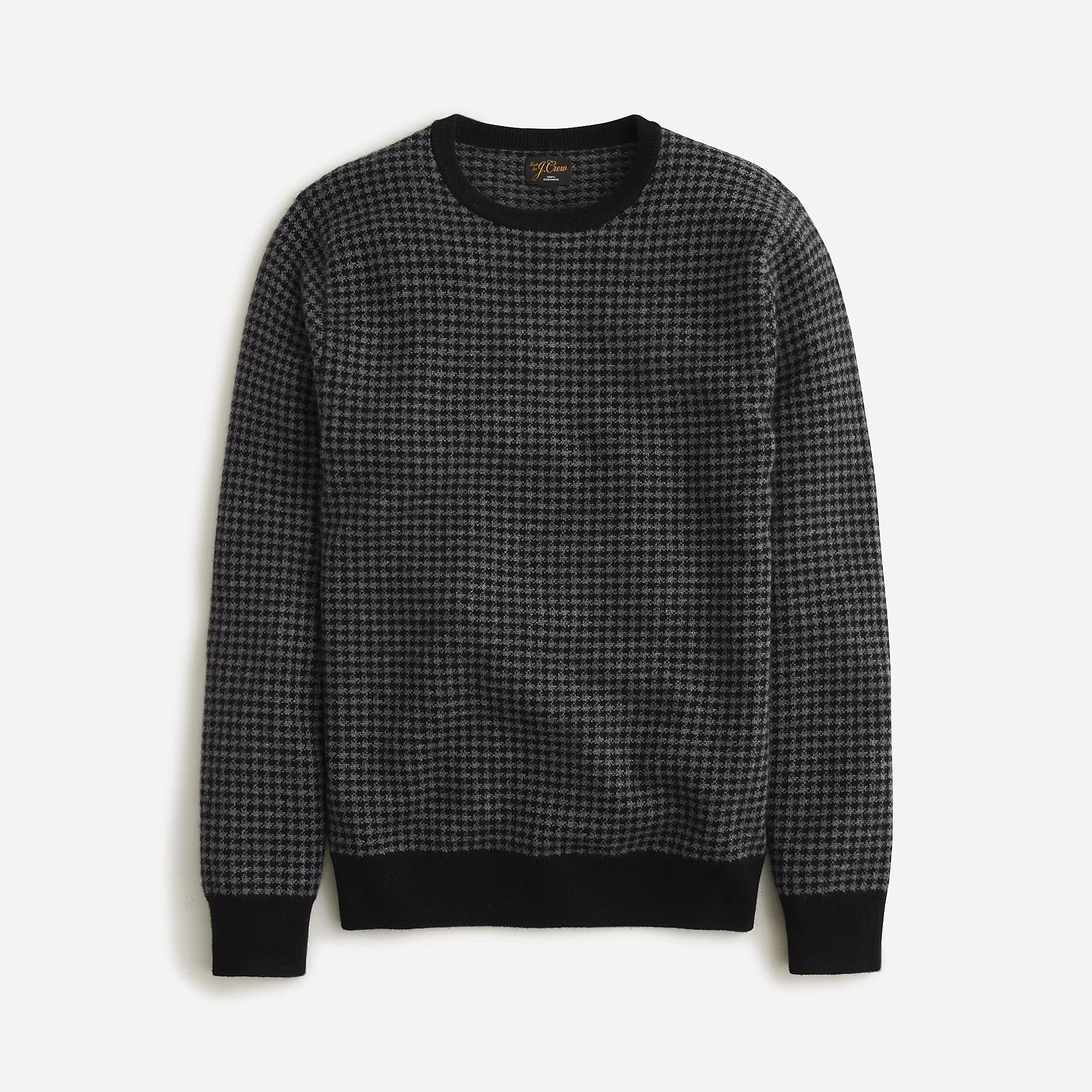 image of J Crew J. Crew Cashmere Crewneck Sweater Black Charcoal Houndstooth, Men's (Size Small)