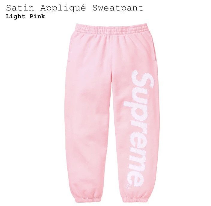 Supreme Supreme satin appliqué sweatpants Pink new MEDIUM Size US 32 / EU 48 - 1 Thumbnail