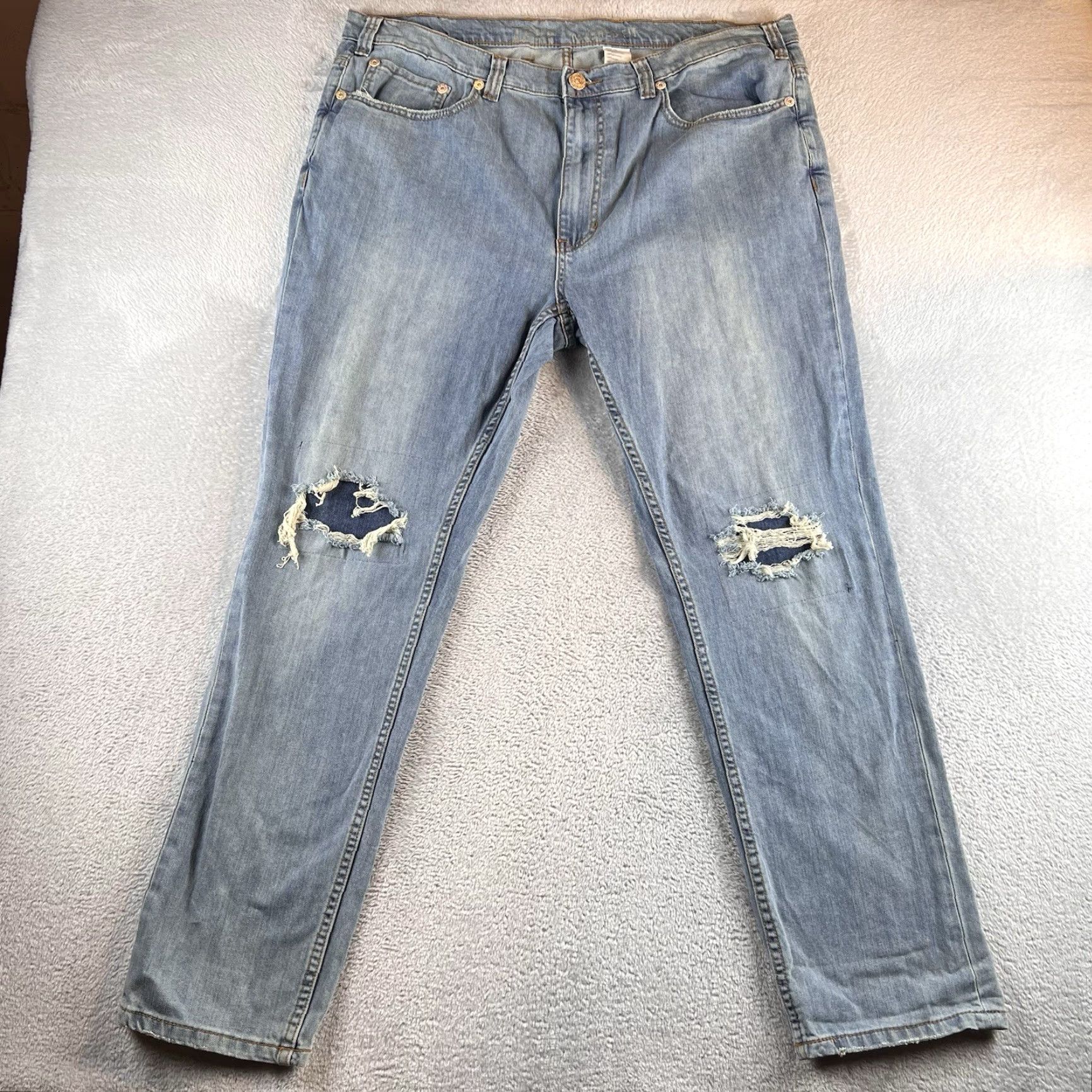 Vintage True Nation Jeans Mens 42x32 Blue Distressed Tapered Regular Jeans Distressed Men Blue 42 42x32 Zip Button Size US 42 / EU 58 - 2 Thumbnail