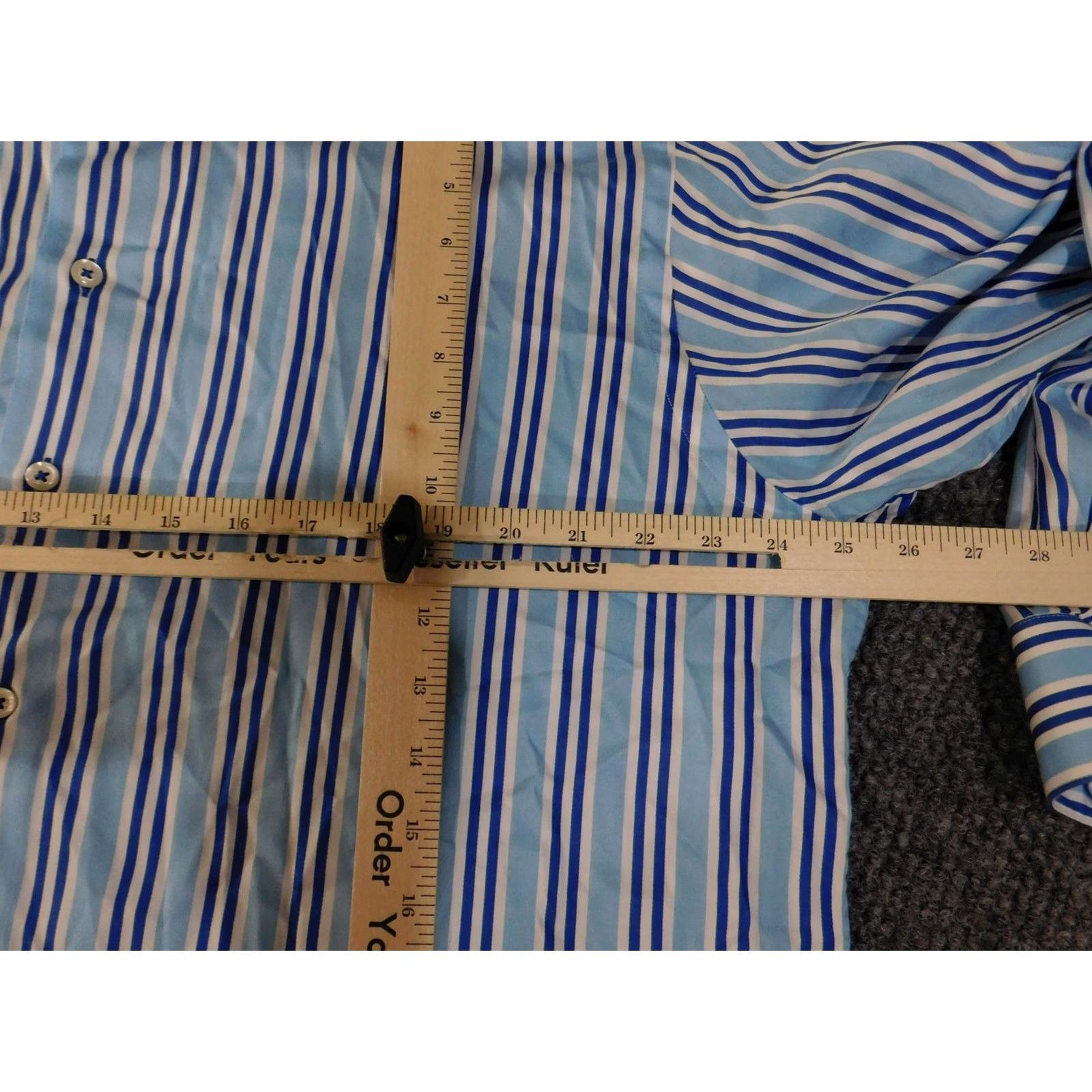 Vintage Paul Fredrick Shirt Mens XL Blue White Striped Long Sleeve Button Up Dress Shirt Size 46R - 6 Thumbnail