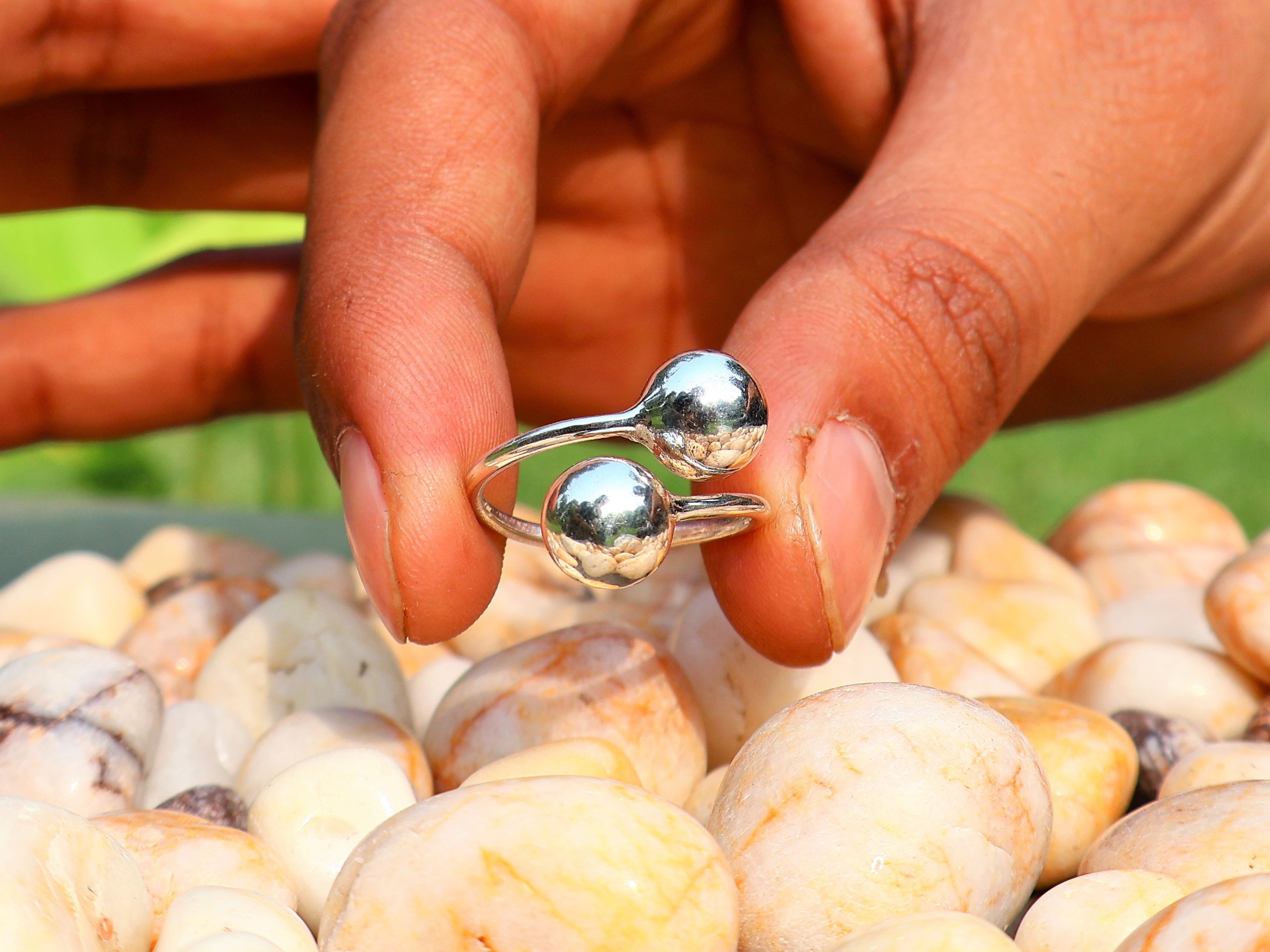 Handmade Double Ball Ring, Two Balls Ring, Ball Ring, Adjustable Ring Size ONE SIZE - 5 Thumbnail