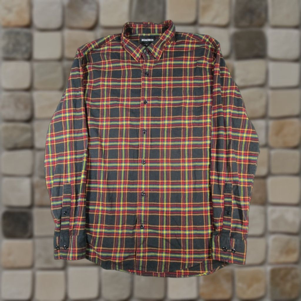 Bonobos Bonobos Shirt Mens XL Black Red Yellow Cotton Button Up Plaid Knit Slim Regular Button Up Size US XL / EU 56 / 4 - 1 Thumbnail