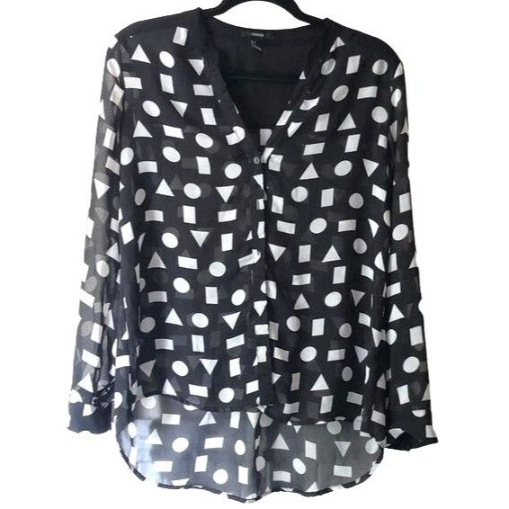 Forever 21 Forever 21 Black & White Geometric Print Sheer Long Sleeve B Size L / US 10 / IT 46 - 1 Thumbnail