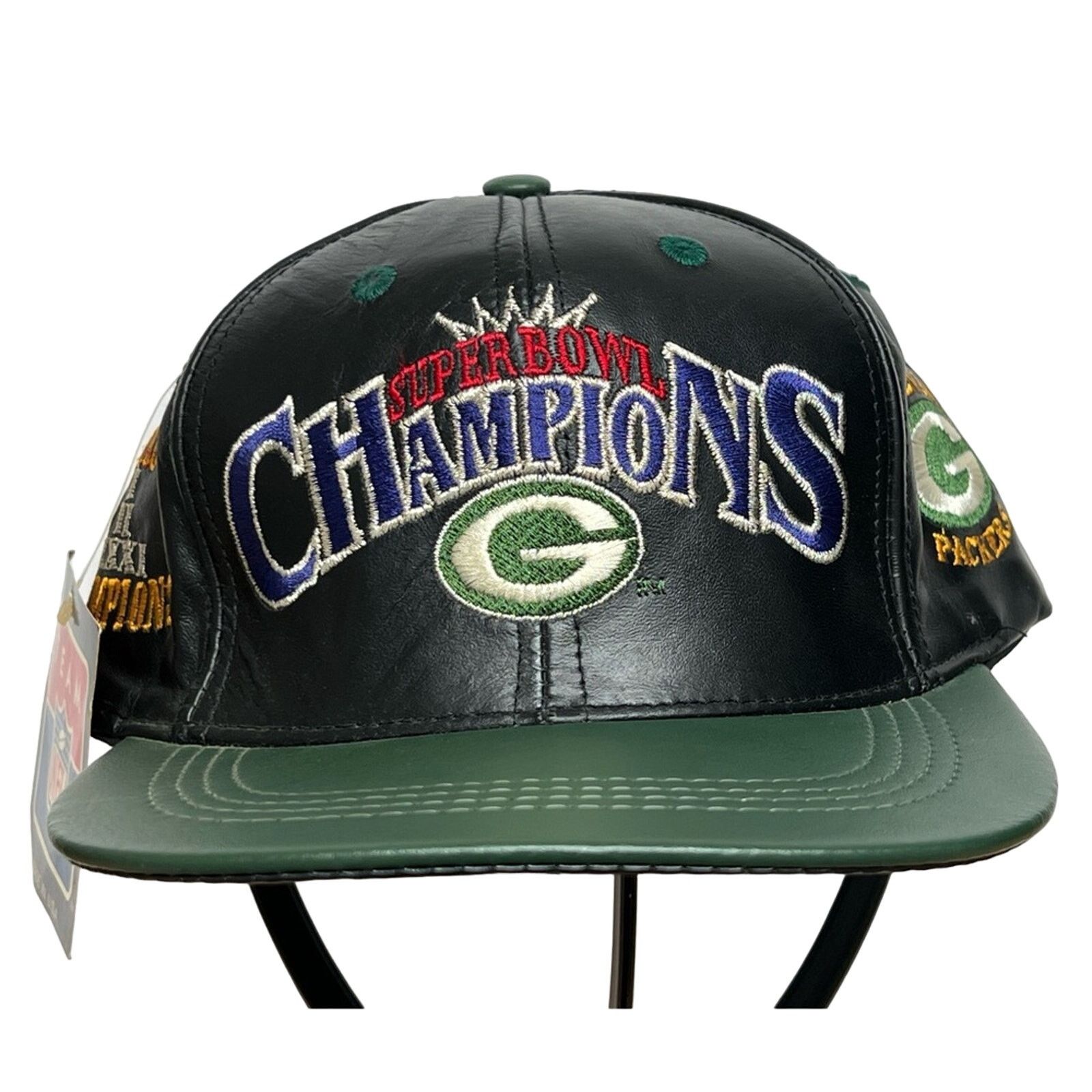Vintage 90s Green Bay Packers Genuine Leather SnapBack Hat NWT USA Size ONE SIZE - 1 Thumbnail
