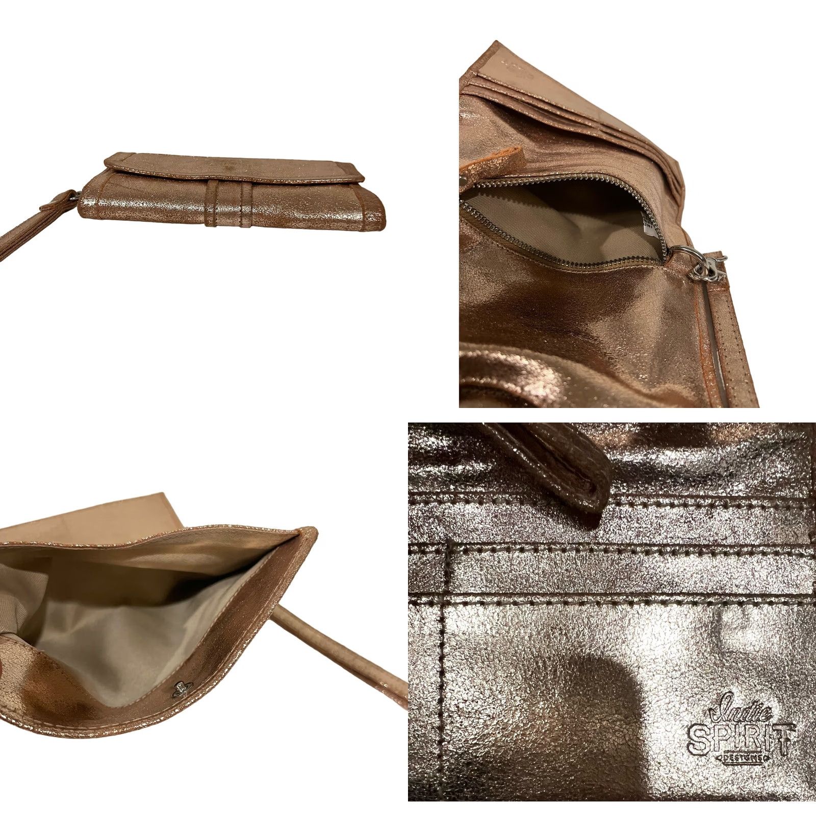 ESPIRIT Indie Spirit Wallet Wristlet Metallic Gold Leather Trifold Snap Close Women Gold Wristlet Size ONE SIZE - 8 Thumbnail