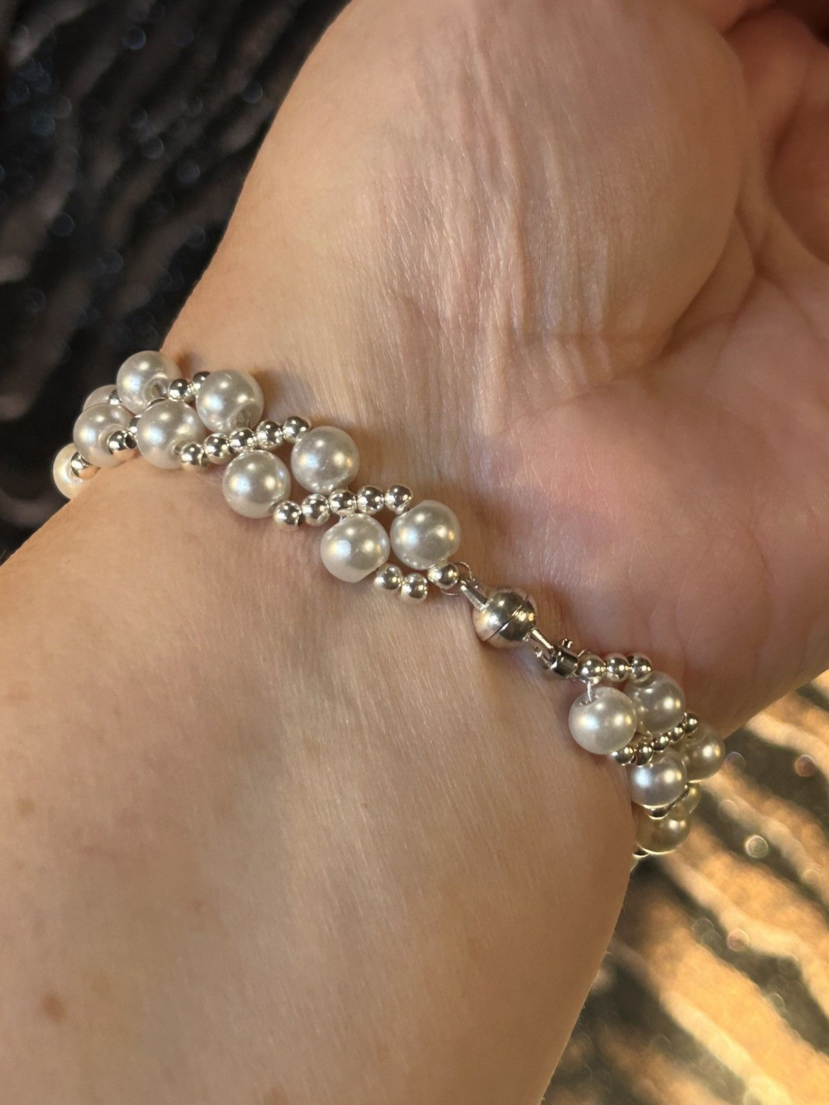 Handmade Handcrafted classic white pearl lattice bracelet Size ONE SIZE - 3 Thumbnail