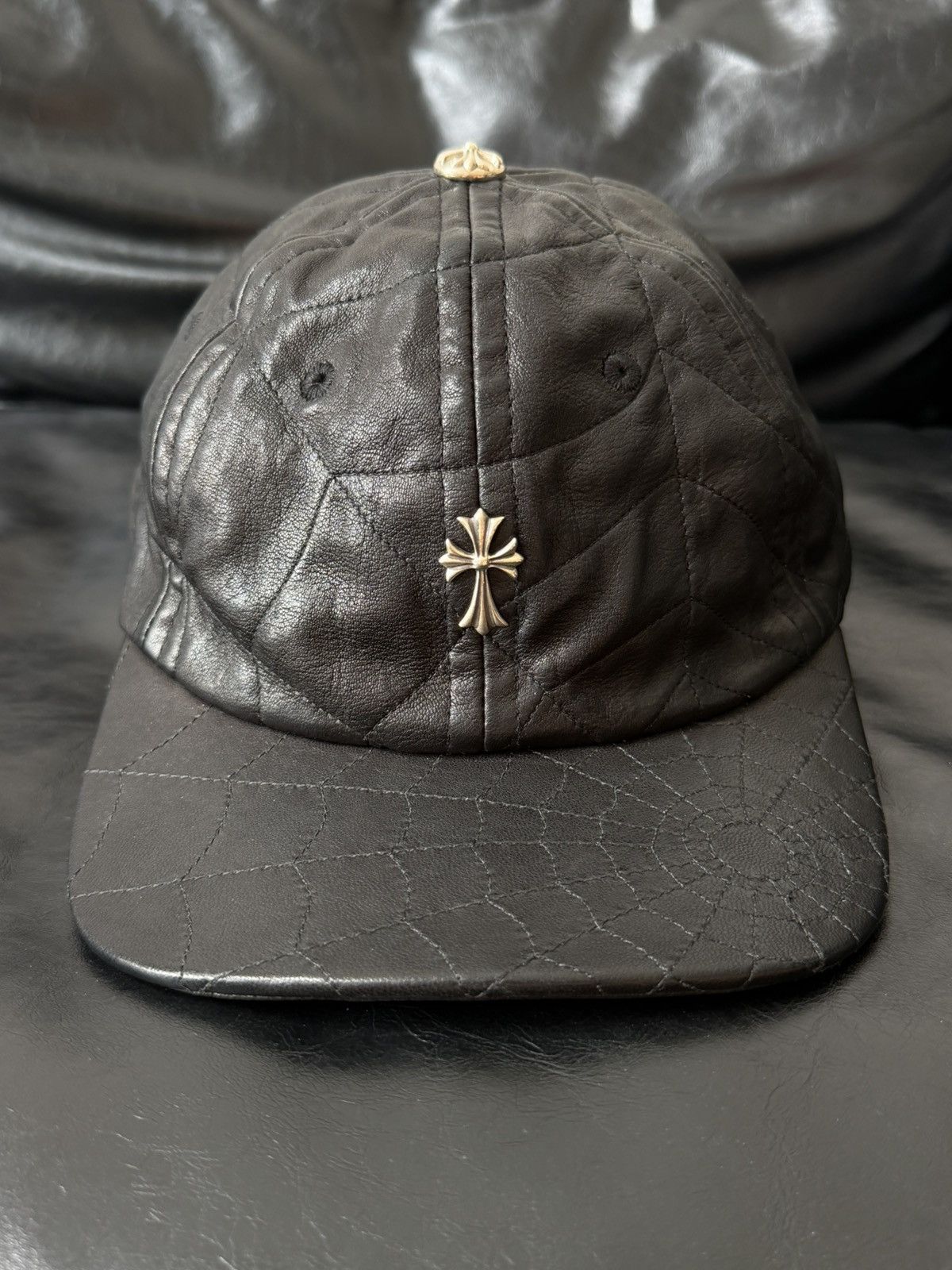 Chrome Hearts Silver Cross Gromet Spider Web Leather Hat Size ONE SIZE - 1 Thumbnail
