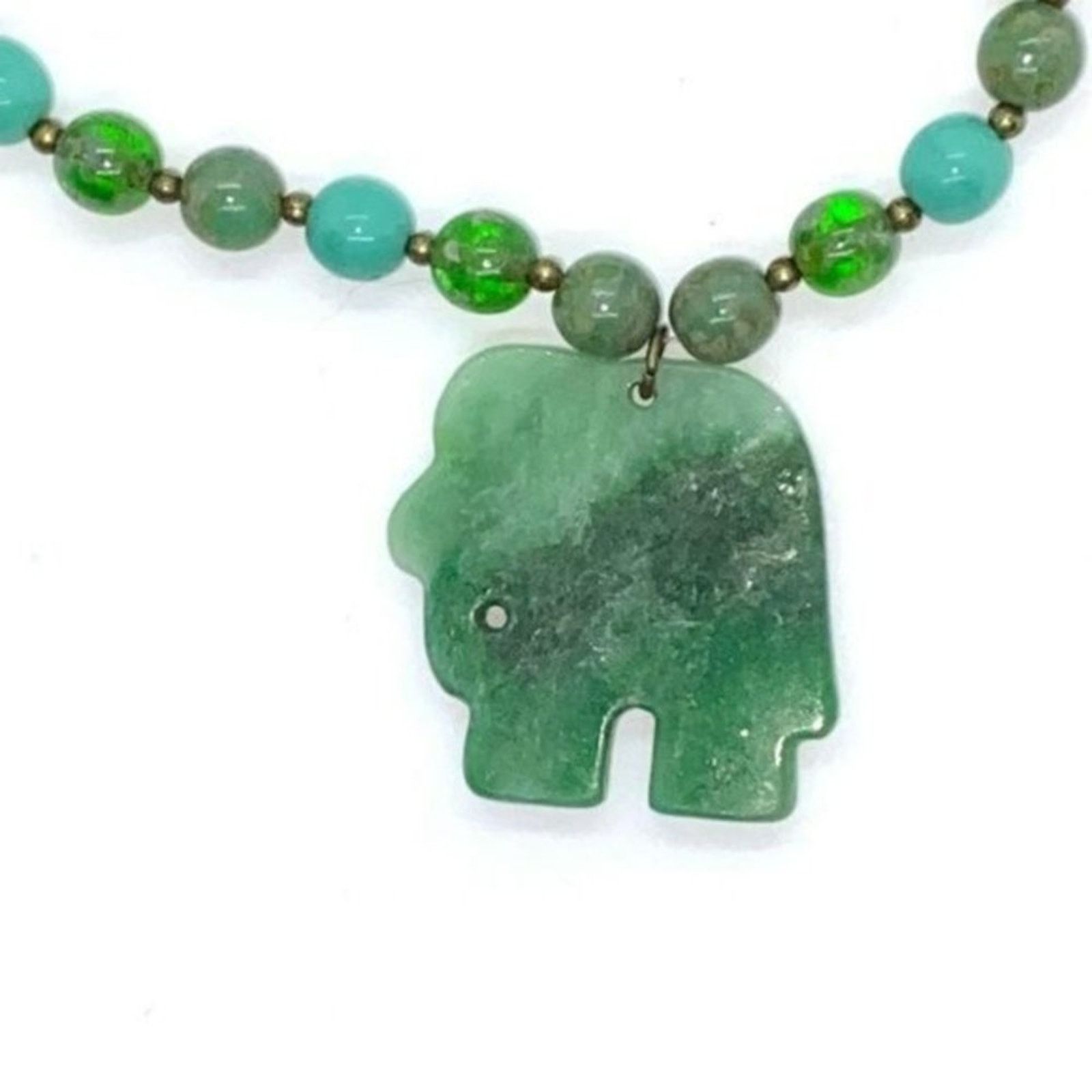 Handmade Handmade Beaded Teal Rocks Green Elephant Necklace Size ONE SIZE - 11 Thumbnail