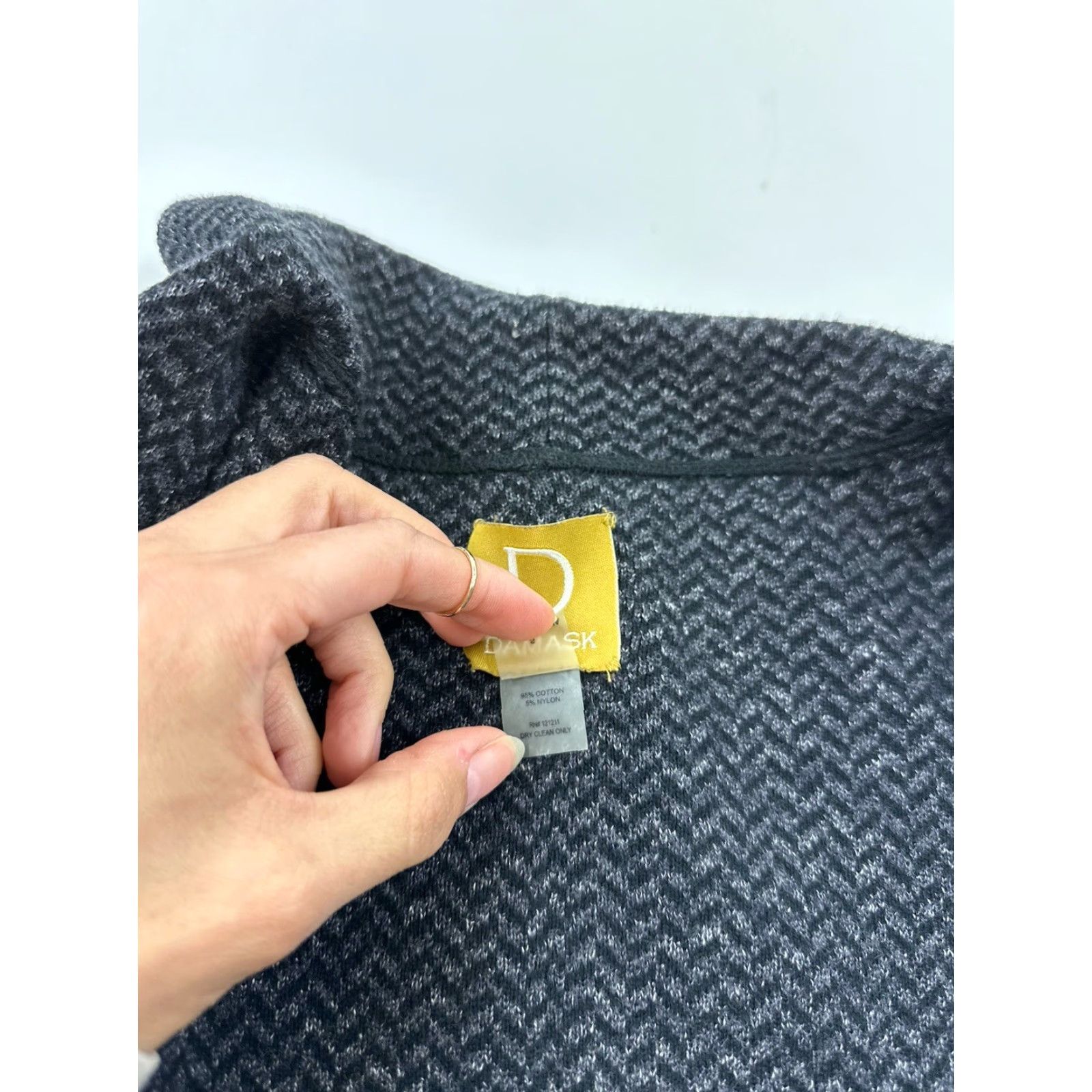 Vintage Damask Cardigan Sweater Women’s S Open Gray Herringbone Ribbed Classic Preppy Confident Casual Size S / US 4 / IT 40 - 4 Thumbnail