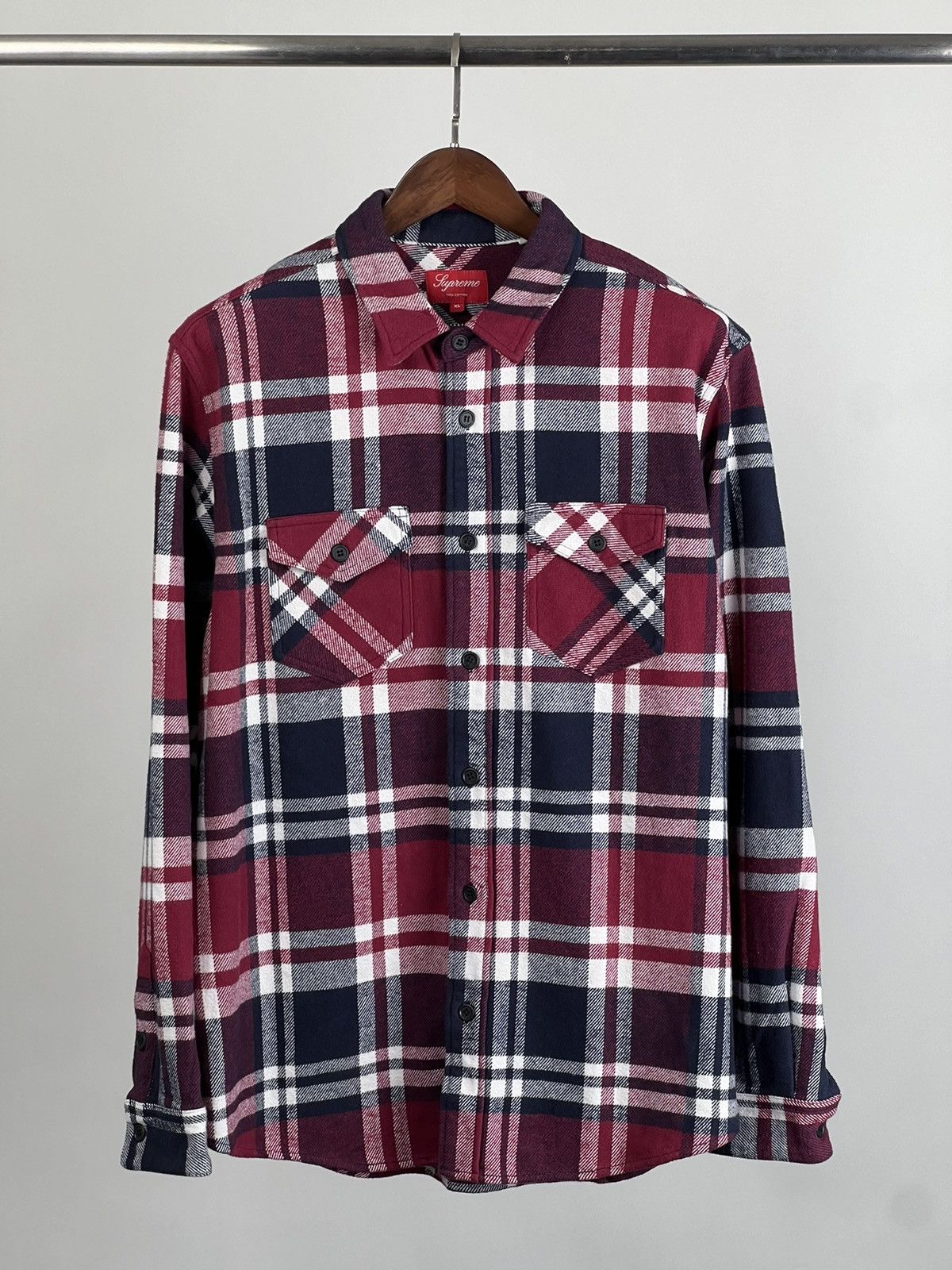 image of Supreme Flannel Shirt XL in Red, Men's