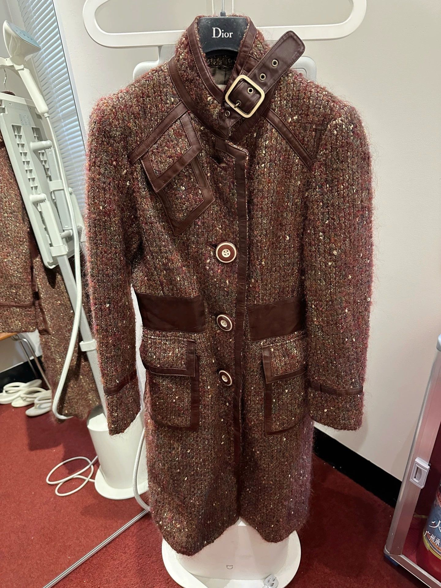 Share Spirit Homme Share Spirit Tweed & Leather Panel Overcoat Size XS / US 0-2 / IT 36-38 - 3 Thumbnail