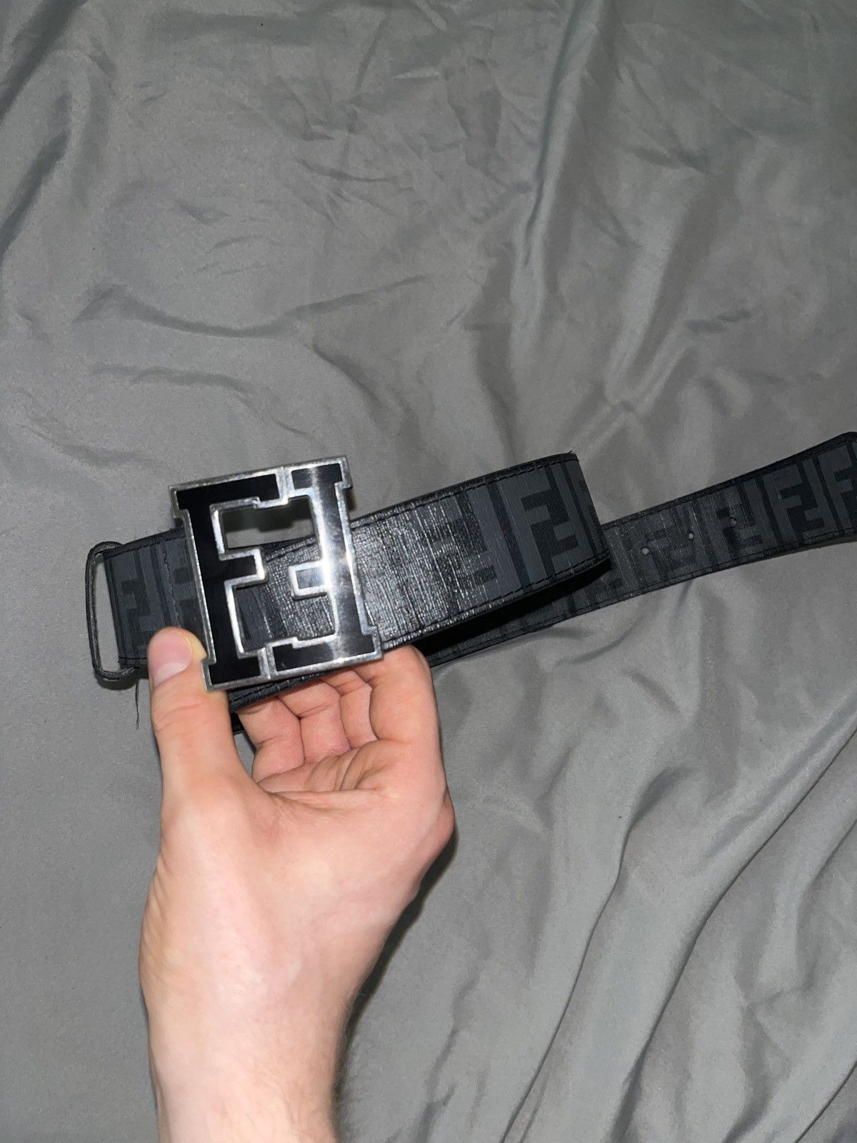 image of Fendi Monogram Black Zucca Belt, Men's (Size 34)