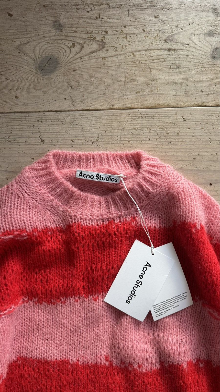 Acne Studios Acne Studios Distressed Mohair Stripe Knit Sweater Pink Red Size US S / EU 44-46 / 1 - 2 Thumbnail