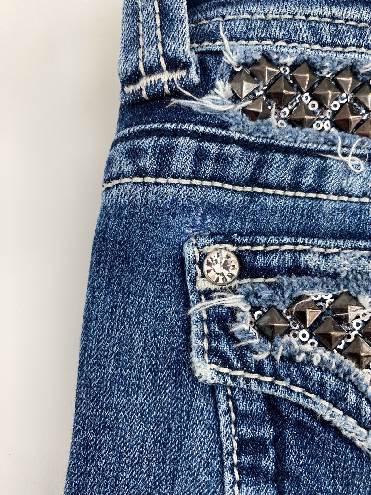 Miss Me Y2K Vintage Miss Me Distressed Studded Bermuda Denim Shorts Size 29" - 9 Thumbnail