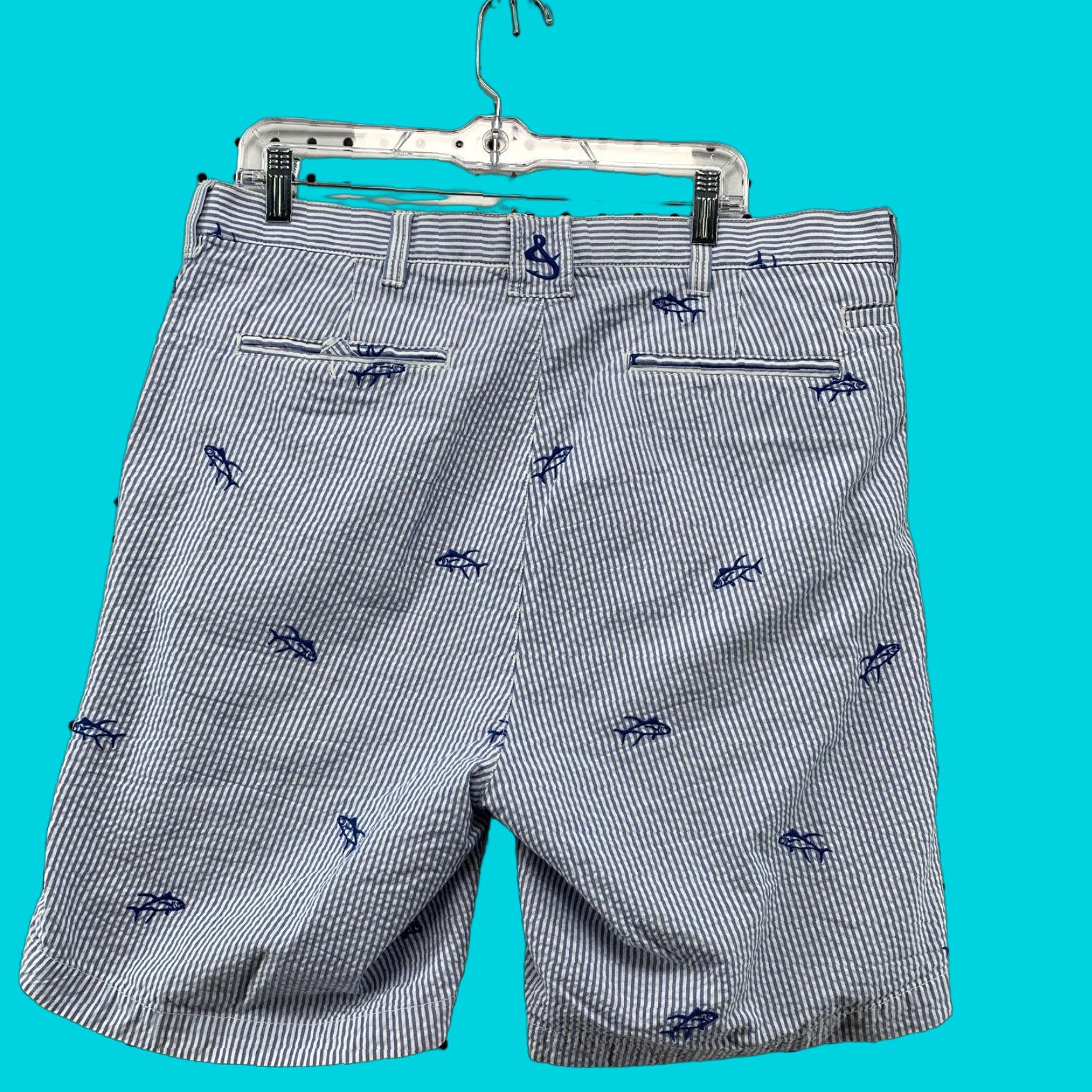 Vintage Hook & Tackle Shorts Mens 38 Blue Striped Bermuda Preppy Casual Shorts Size US 38 / EU 54 - 1 Thumbnail