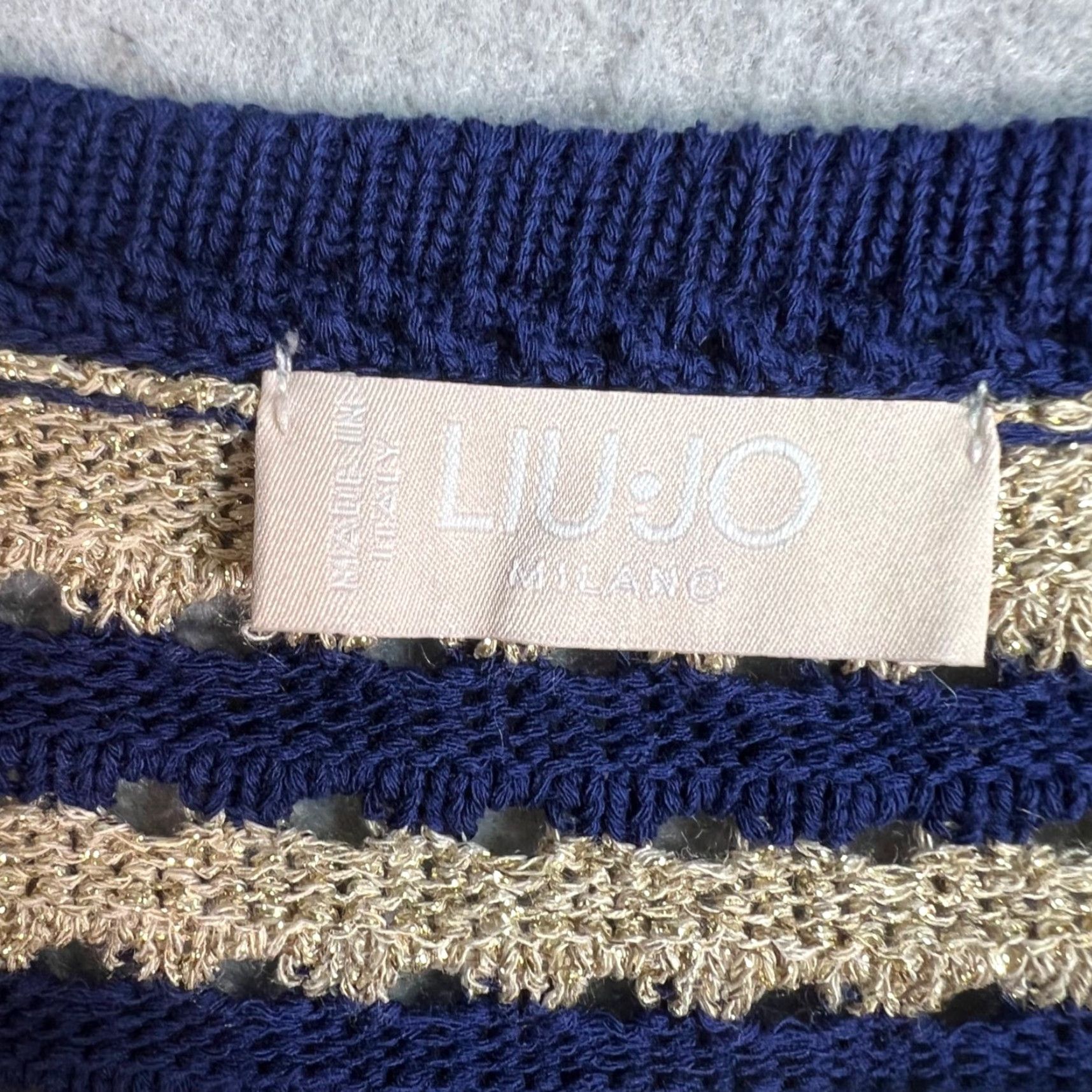Liu Jo VINTAGE Liu Jo Milano Womens Tank Top Shirt Adult Medium Blue Gold Striped Cotton Metallic Thread Women M Blue Striped 90s Concert Style Mens Womens? Size M / US 6-8 / IT 42-44 - 3 Thumbnail