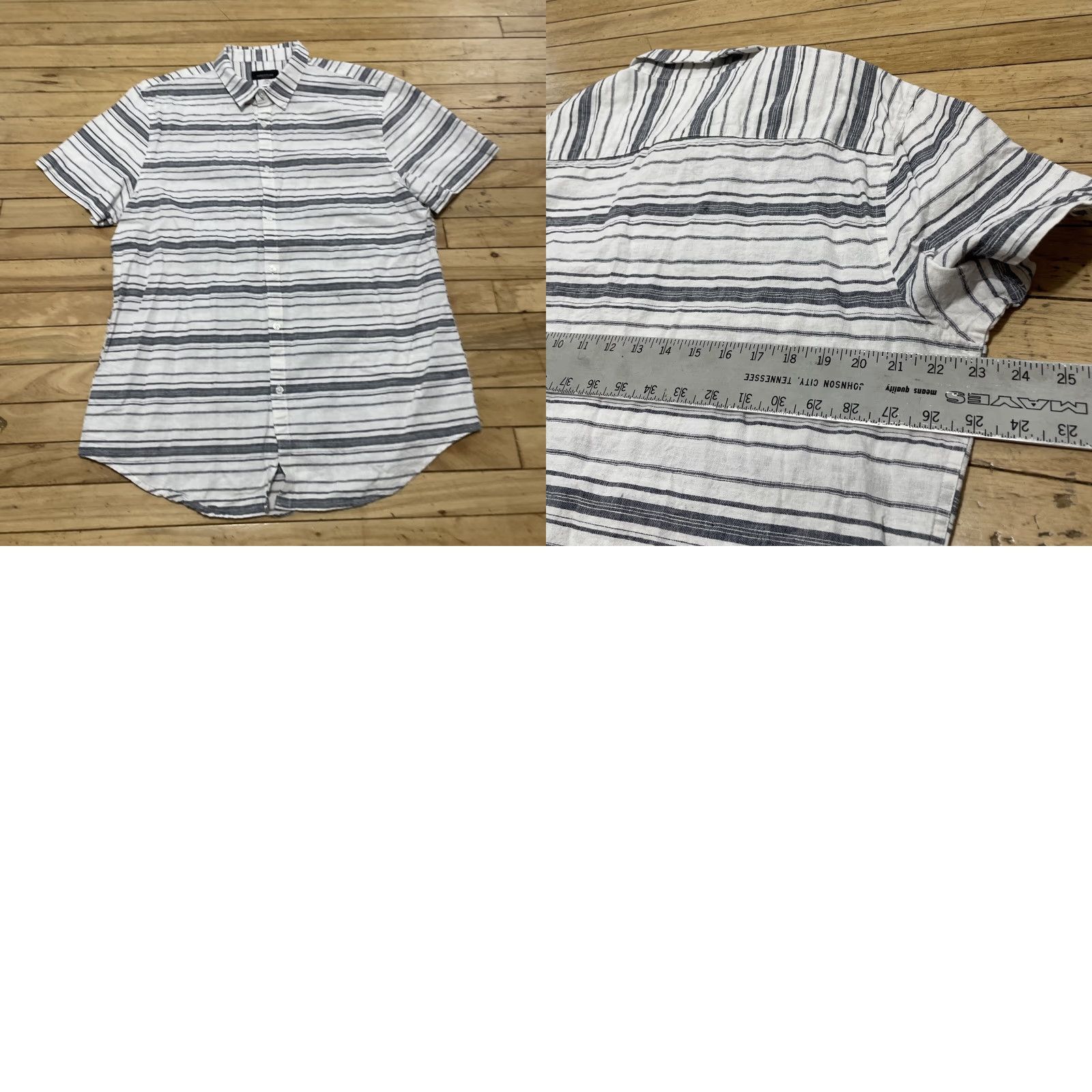Nautica VINTAGE Structure Linen Button Shirt Men XL Slim Fit Gray White Striped Preppy Nautical Shirt Mens Slim Fit Linen Button-Up Shirt Size US XL / EU 56 / 4 - 11 Thumbnail