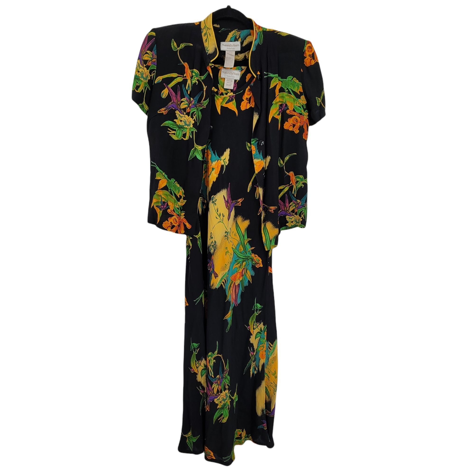 chinese dress ladies Wild Flowers and Hummingbird Print Short Sleeve Maxi Dress main image 0