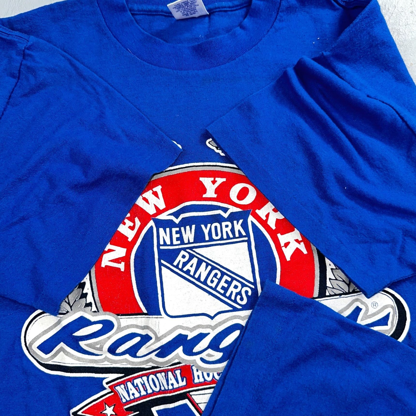 NHL VINTAGE New York Rangers VTG Sportswear T Shirt Mens L NHL Blue 90s Single Stitch Size US L / EU 52-54 / 3 - 7 Thumbnail