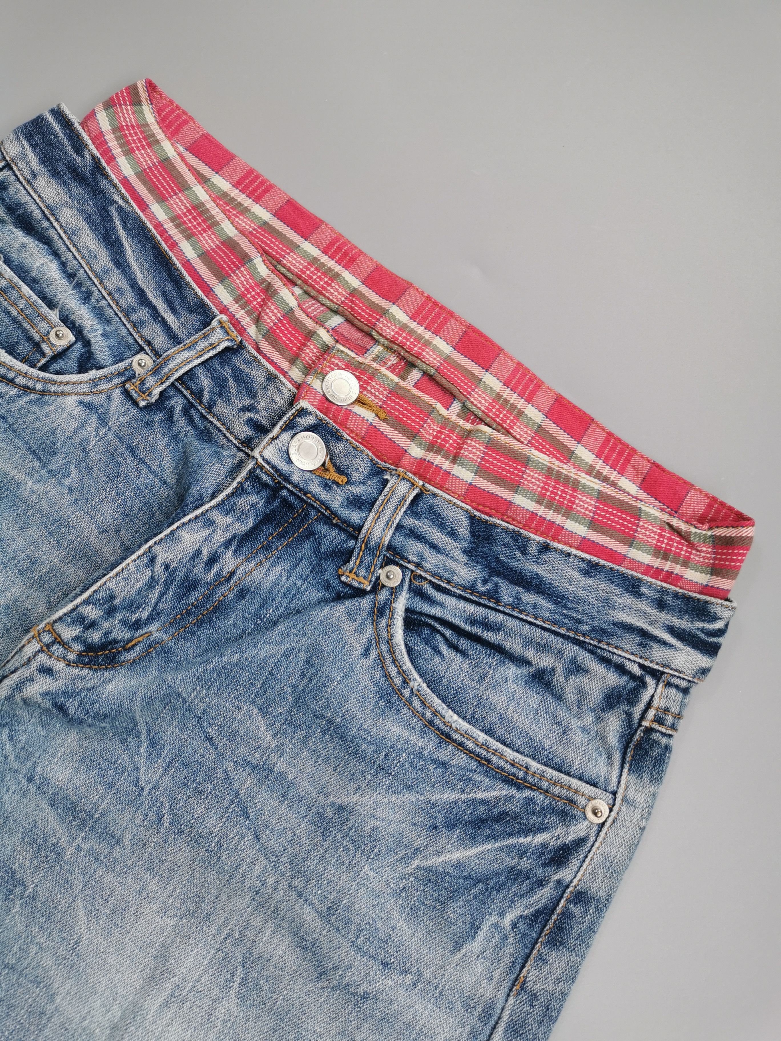 Hysteric Glamour Japan Brand Double Waist Plaid Patch Distressed Denim Jeans Size US 28 / EU 44 - 3 Thumbnail