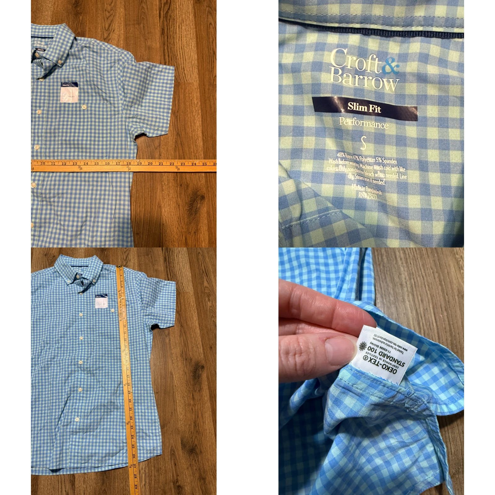Croft & Barrow Croft & Barrow Shirt Mens Small Blue Green Check Button Up Slim Fit Size US S / EU 44-46 / 1 - 8 Thumbnail