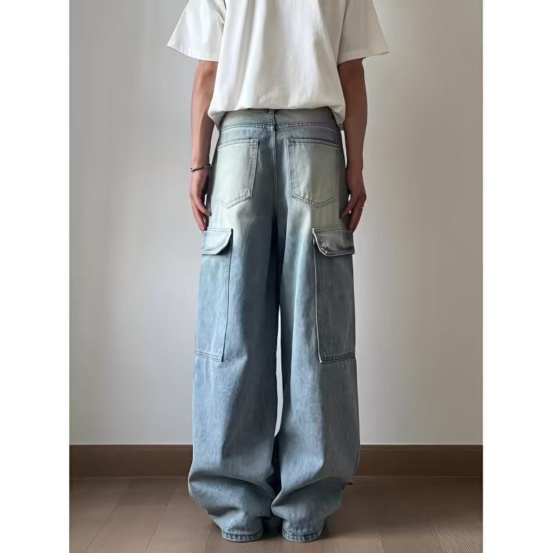 Japanese Brand × Jean Light blue washed vintage distressed cargo jeans y2k Size US 32 / EU 48 - 4 Thumbnail