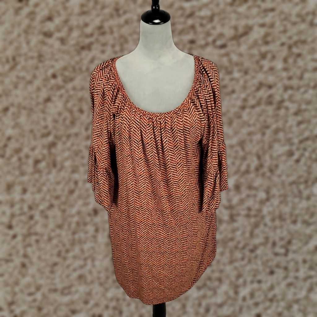 Vintage UMGEE Boho Tunic Womens Large Orange Red White Scoop Neck Flared Flutter Sleeve Size L / US 10 / IT 46 - 1 Thumbnail