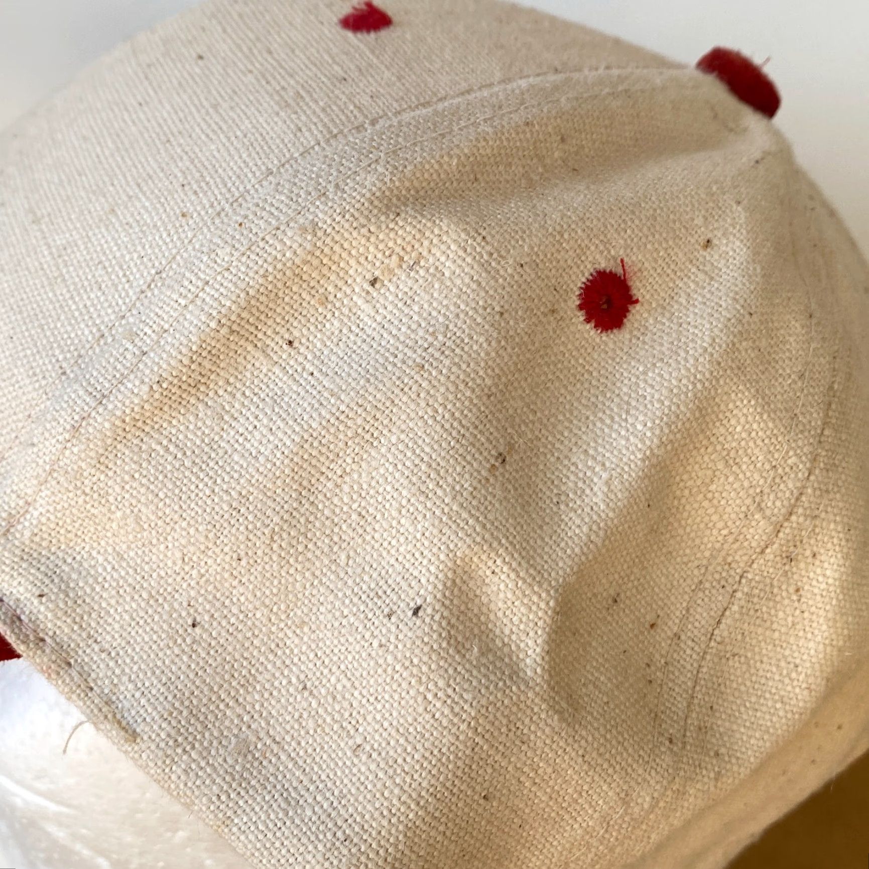 Vintage VINTAGE Nissin Dad Hat Baseball Cap Unisex Adults One Size Beige Ramie Canvas Tan Red Bill/Beige Size ONE SIZE - 3 Thumbnail