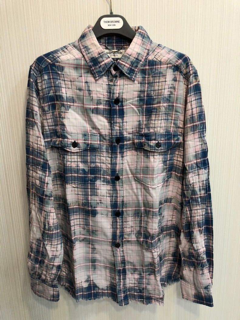 saint laurent distressed plaid button-up shirt-2507
