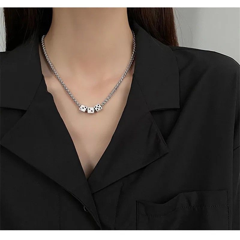 Jewelry × Vintage (O chain)Stainless Steel Chain Grunge Metal Dices Jewelry Size ONE SIZE - 3 Thumbnail