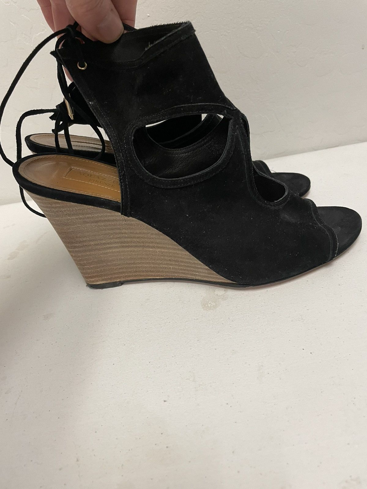 Aquazzura Sexy Thing Cut Out Suede Wedge Sandals Size US 10 / IT 40 - 4 Thumbnail