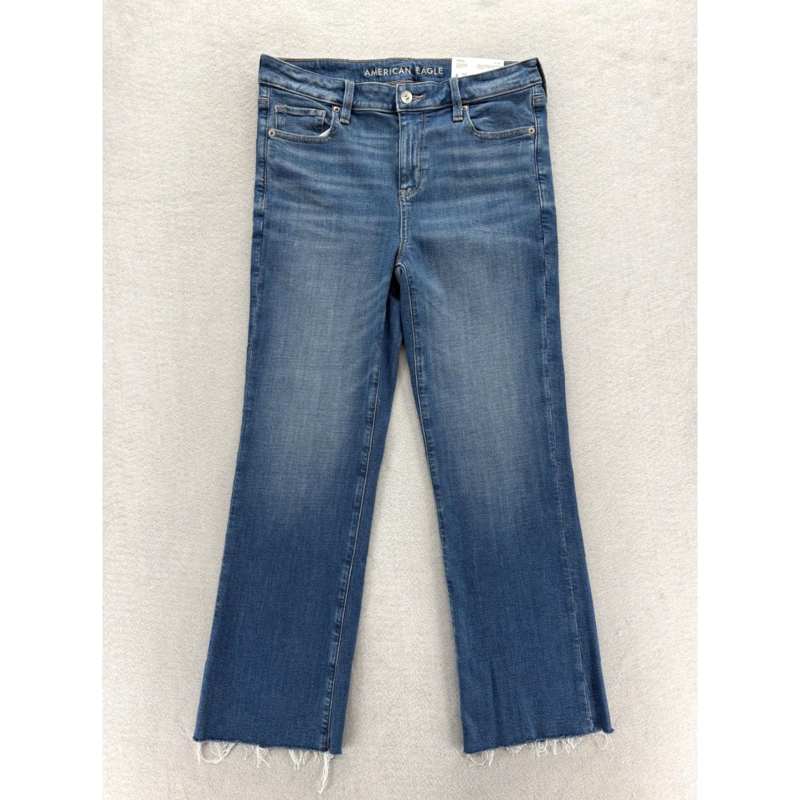 American Eagle Outfitters American Eagle Outfitters Kick Boot Crop Jeans Womens 8 Long Blue High Rise Stretch Raw Hem Denim Size 30" / US 8 / IT 44 - 2 Thumbnail