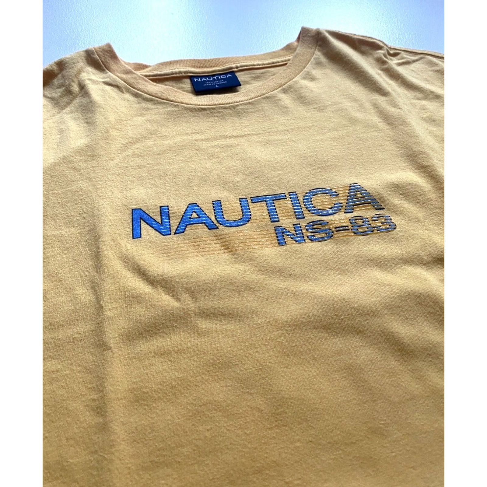 Nautica Nautica NS-83 Men's Vintage 90s T-shirt Double-Sided Crew Neck 100% Cotton Sz L Made in Canada Yellow Sailign Pattern Graphic Print Shirt Ladies? Size US L / EU 52-54 / 3 - 3 Thumbnail