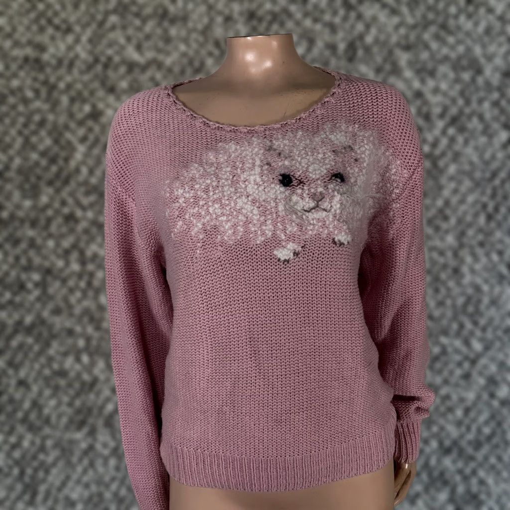 Jim Thompson VINTAGE Norm Thompson Womens Sweater M Cotton Pink 1990s Secret ry Geek Cats Neuma Whiskers C3-21 Size M / US 6-8 / IT 42-44 - 1 Thumbnail