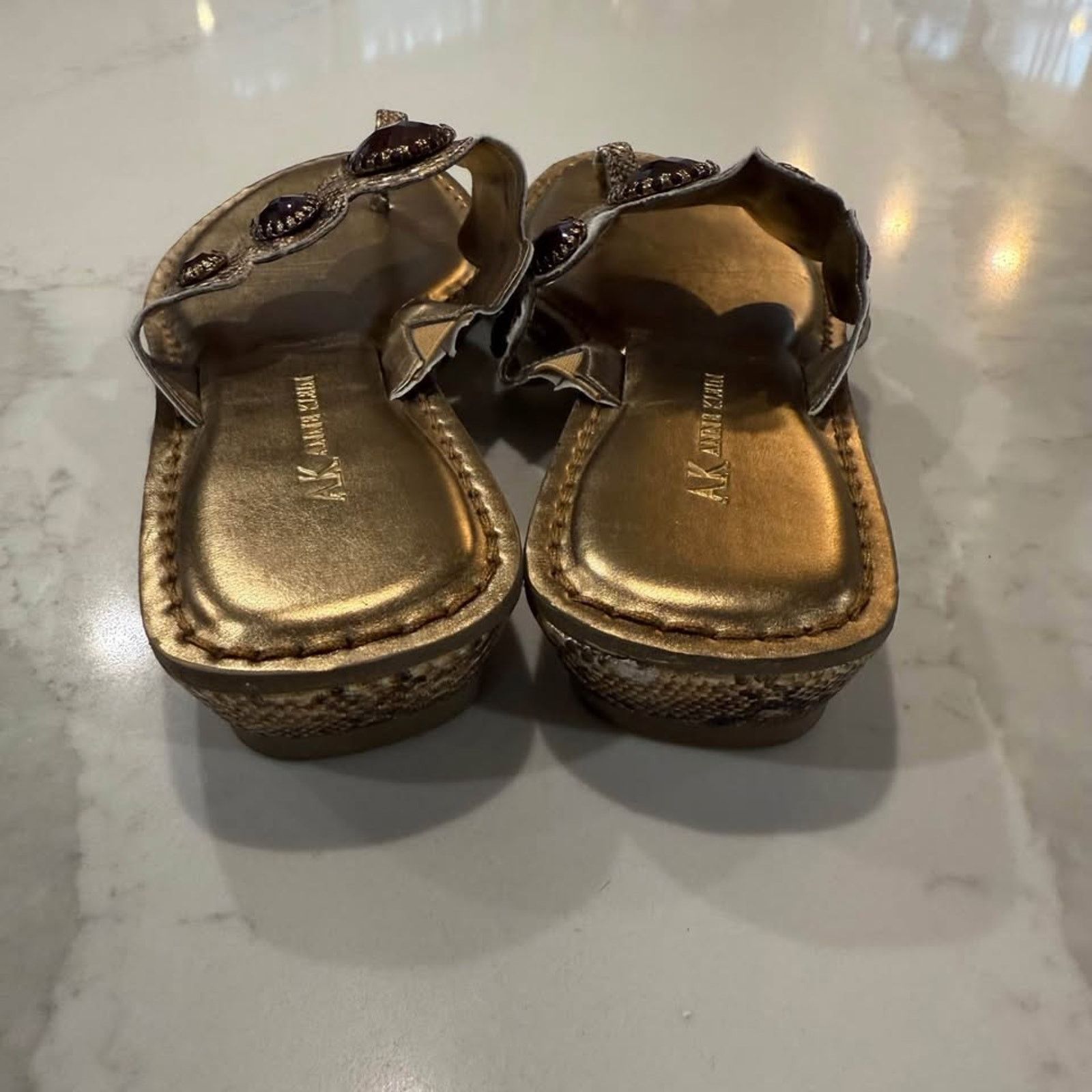 Anne Klein Anne Klein Gold Thong Sandals Womens 8 Embellished Snakeskin Size US 8 / IT 38 - 3 Thumbnail