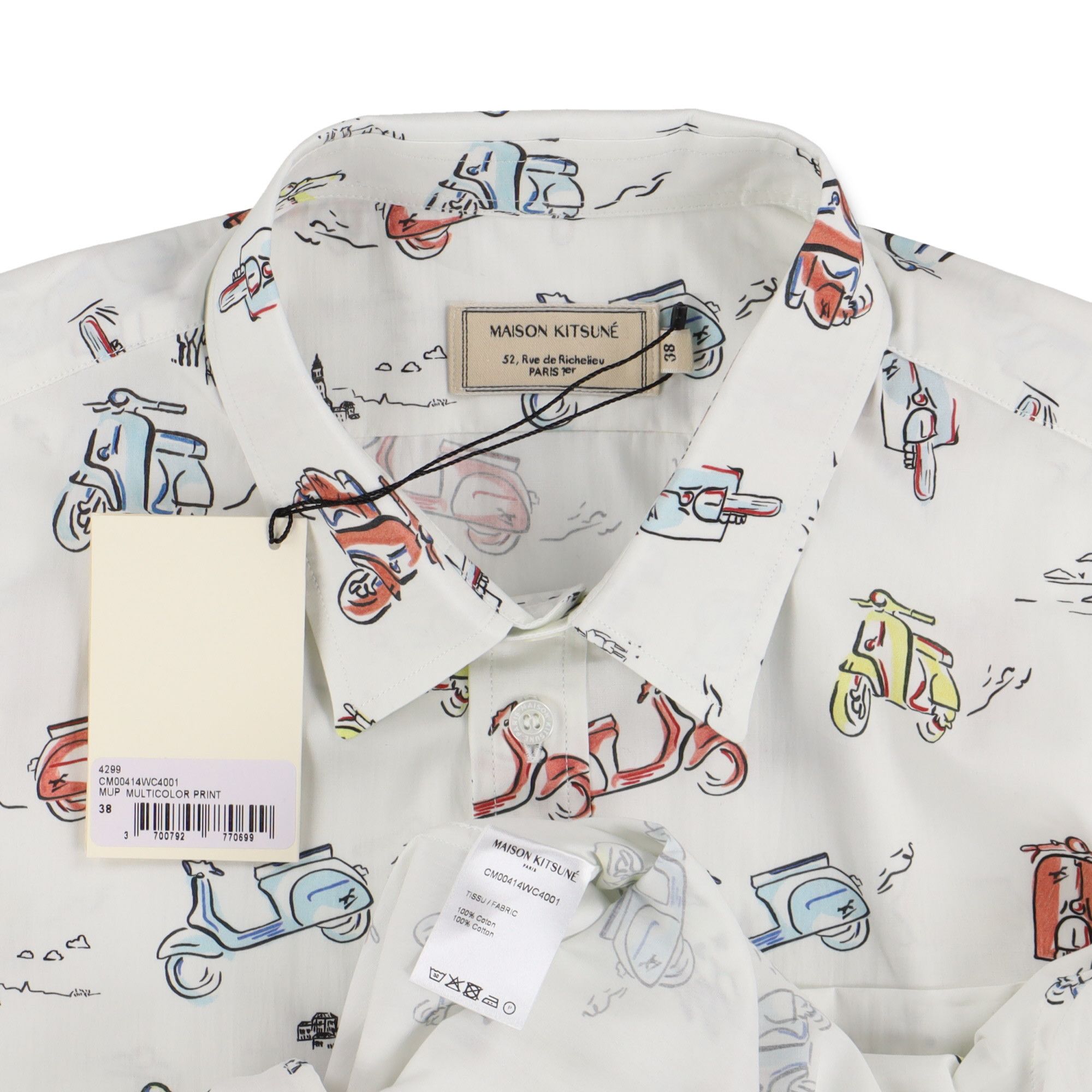 Maison Kitsune White All Over Scooter Print Short Sleeve Shirt Size US S / EU 44-46 / 1 - 7 Thumbnail