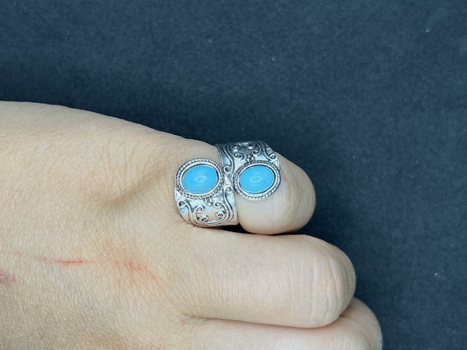 Jewelry Double Turquoise Silver Ring - Size 6.5 Size ONE SIZE - 4 Thumbnail