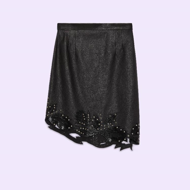 Gucci o1s1wg111025 Leather Mini Skirt With Python Details in Black Size 26" / US 2 / IT 38 - 3 Thumbnail