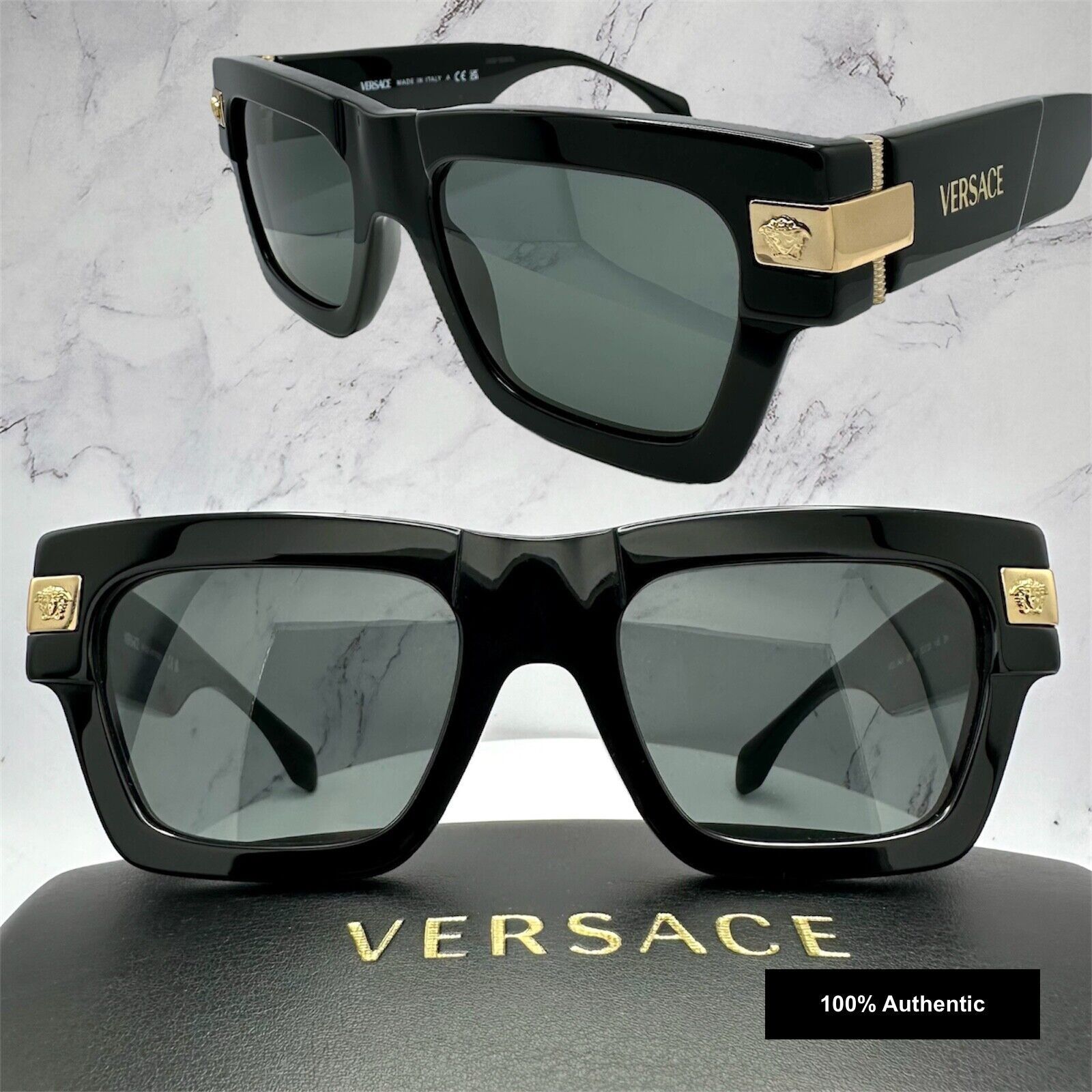 image of Versace Sunglasses Black Gold Medusa Logo Limited Edition, Men's