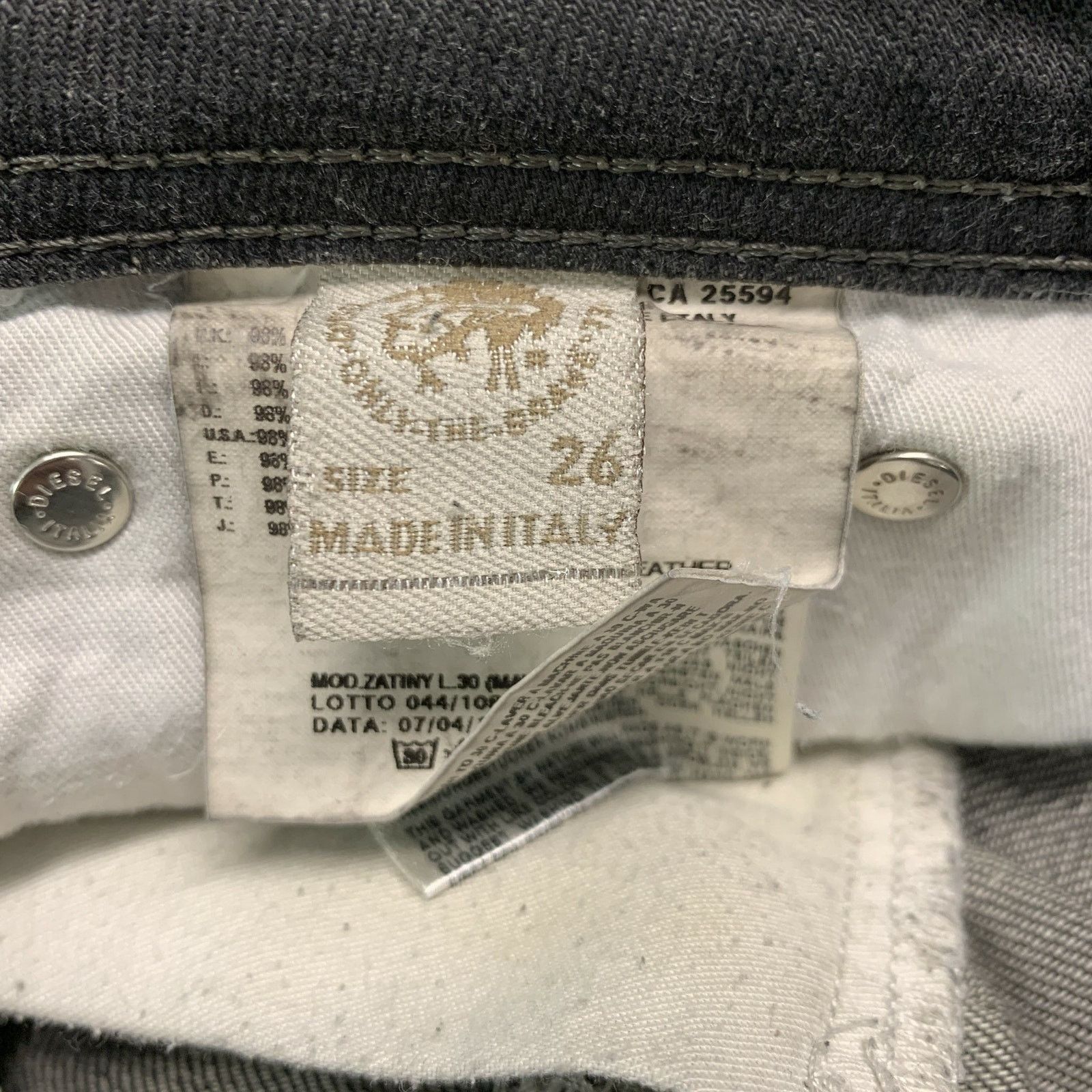 Diesel 26 Grey Charcoal Distressed Cotton Elastane Button Fly Jeans Size US 26 / EU 42 - 5 Thumbnail