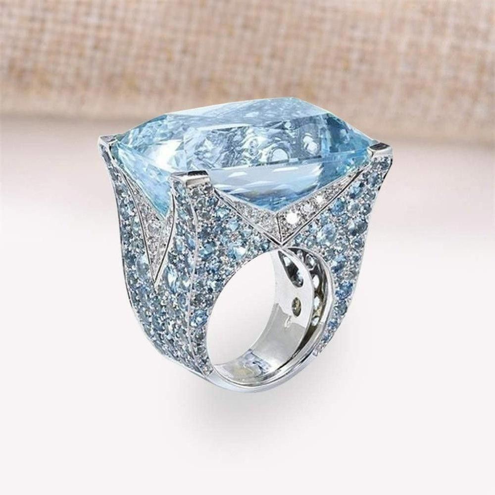 Designer 925 Sterling Silver Square Blue Aquamarine Ring - Size 7 Size ONE SIZE - 2 Thumbnail
