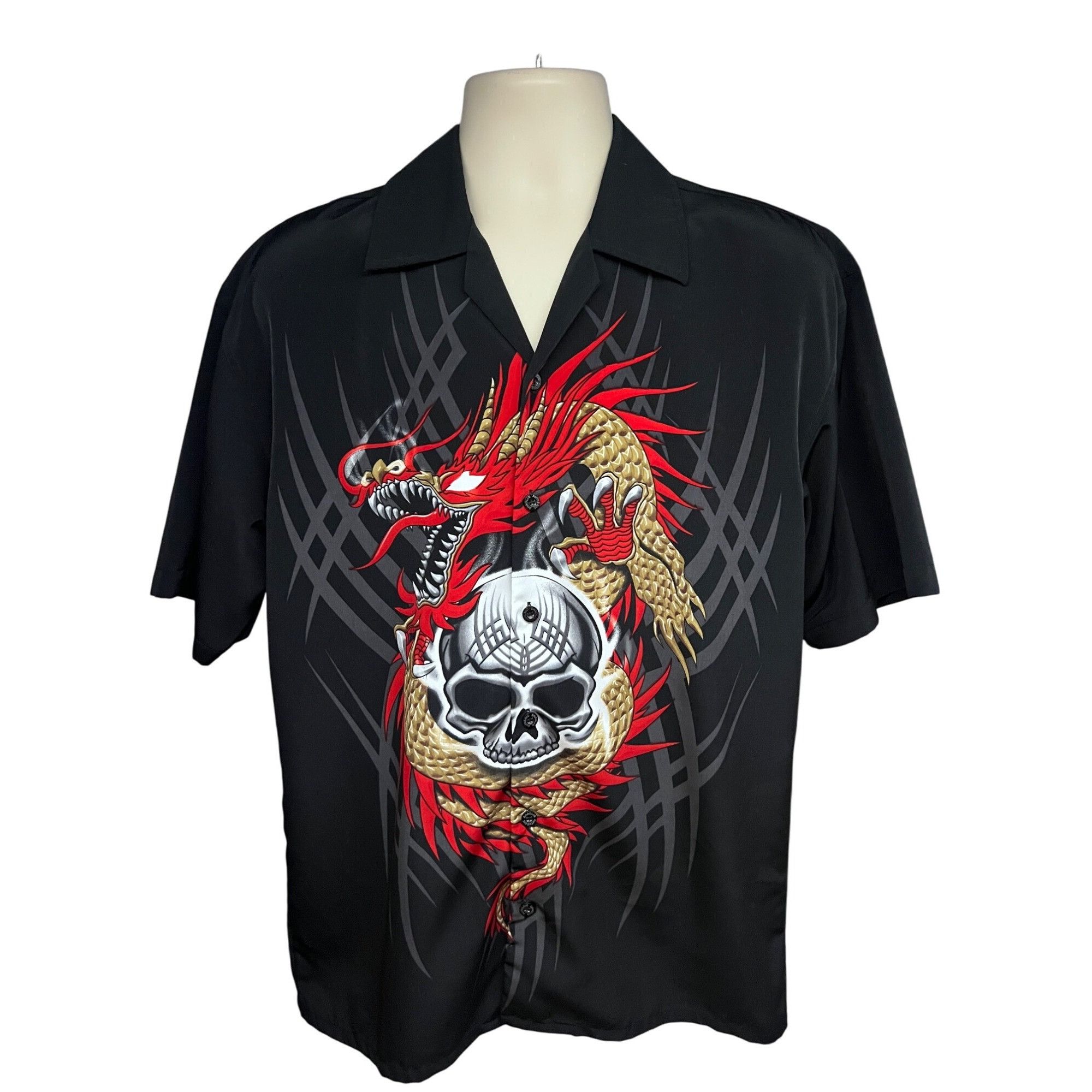 Vintage Shaolin Vintage Y2K Mens Black Graphic Big Print Skull Drago Size US M / EU 48-50 / 2 - 1 Thumbnail