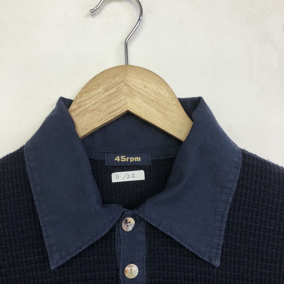 45rpm × Japanese Brand 45 RPM Dark Indigo Waffle Polo Shirt Size XS / US 0-2 / IT 36-38 - 6 Thumbnail