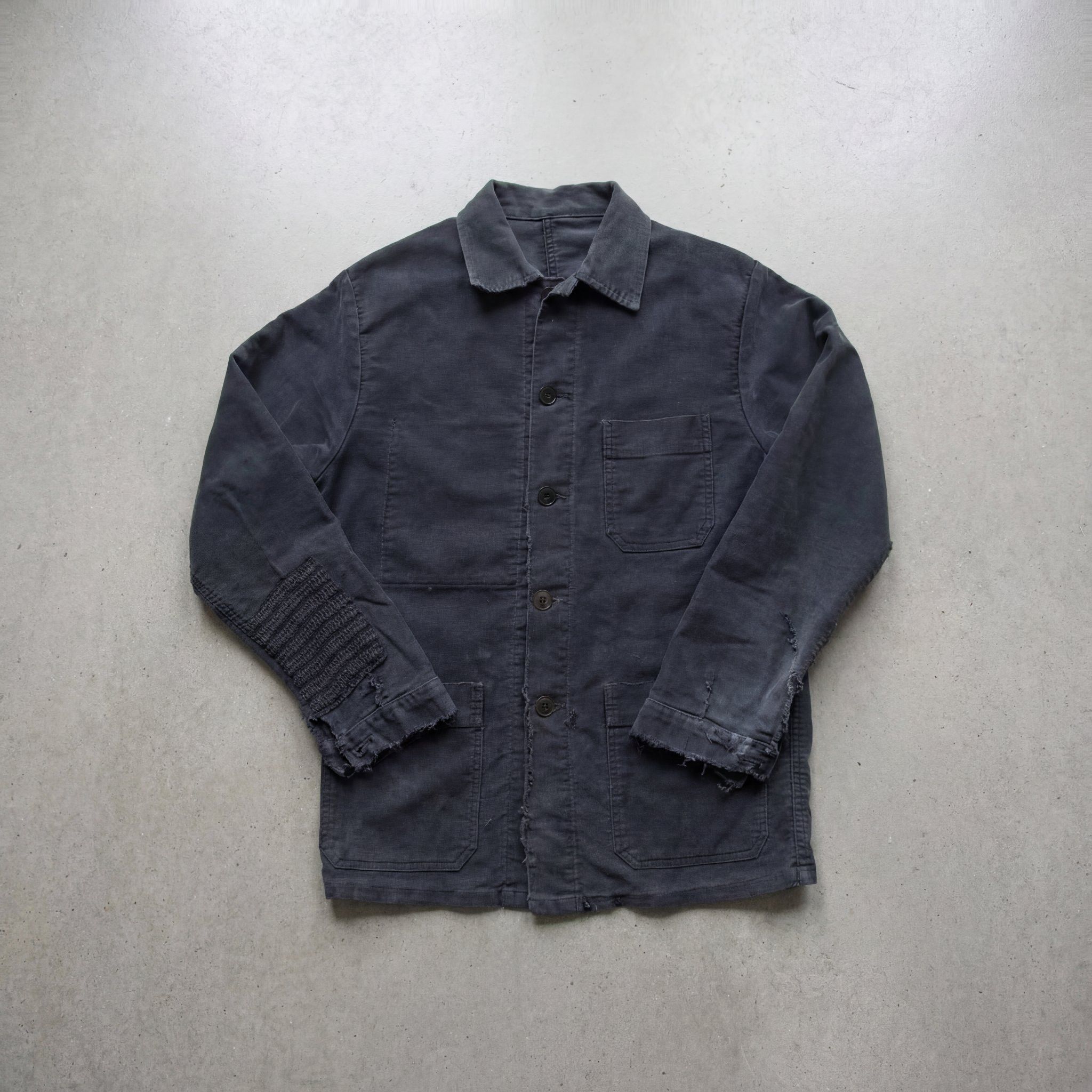 Vintage Vintage 50s Black Moleskine French Chore Jacket Size US L / EU 52-54 / 3 - 1 Thumbnail