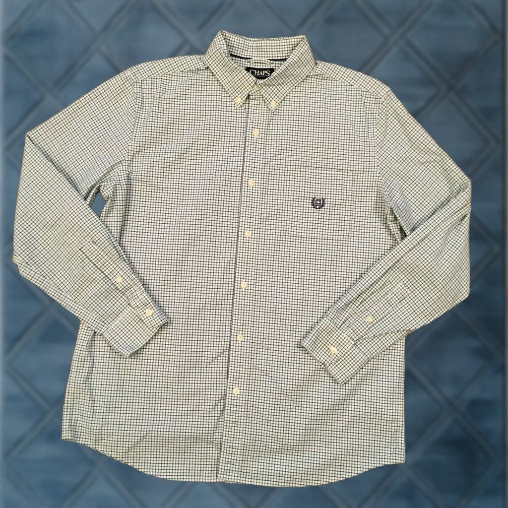 Chaps Chaps Shirt Mens Large Green Purple Check Long Sleeve Button Up Stretch Oxford Size US L / EU 52-54 / 3 - 1 Thumbnail