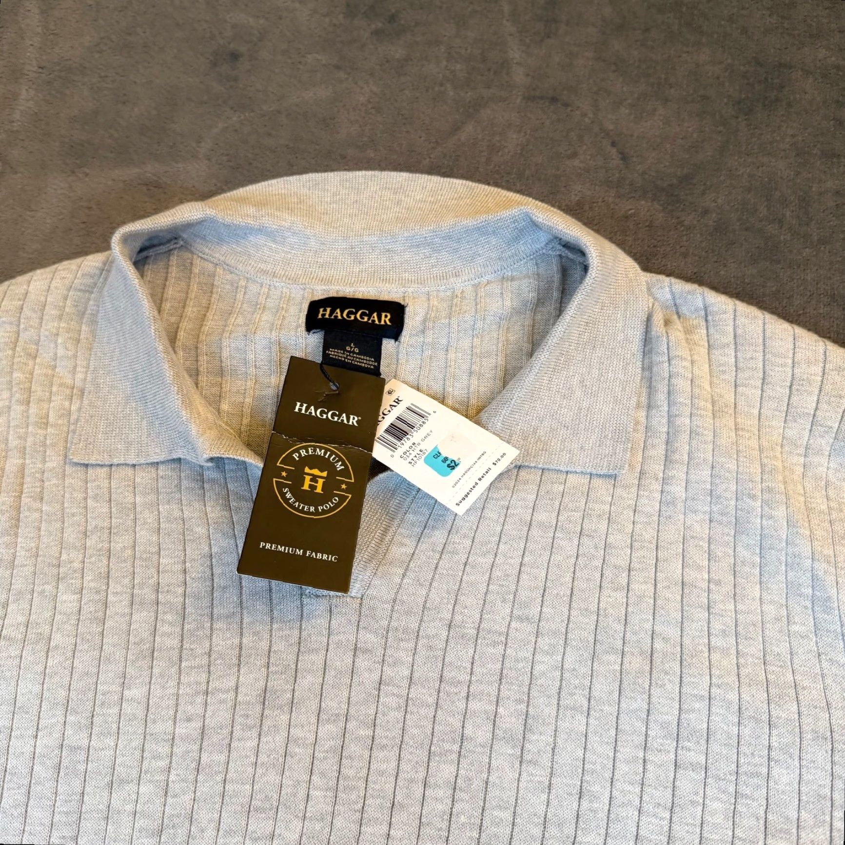 Haggar VINTAGE Haggar HF10187 Polo Shirt Ribbed Knit V-Neck Grey Mens Large NWT Size US L / EU 52-54 / 3 - 2 Thumbnail